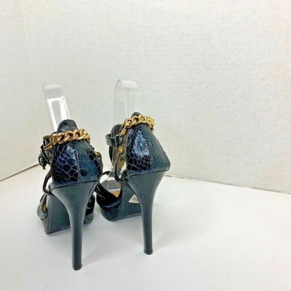 Paprika Womens Sz 8 Black with Gold 5 in heels Shoes Chain Back Textured - Picture 2 of 5